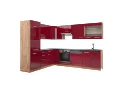 Best Vicco Fame-Line Eckküche Bordeaux Hochglanz/Goldkraft Eiche 227 x 287 cm AP Anthrazit ohne E-Geräte Winkelküchen