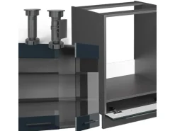 Winkelküchen<Vicco Fame-Line Eckküche Hochglanz/Anthrazit 160 x 190 cm AP Eiche ohne E-Geräte Dunkelblau