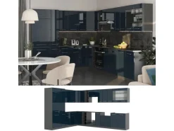 Vicco Fame-Line Eckküche Hochglanz/Anthrazit 257 x 60 cm AP Marmor ohne E-Geräte Dunkelblau