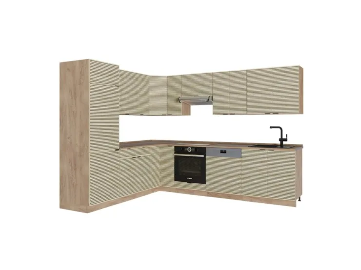 New Vicco Fame-Line Eckküche Eiche Paneel/Goldkraft Eiche 227 x 287 cm AP Eiche ohne E-Geräte Berghütten Eiche