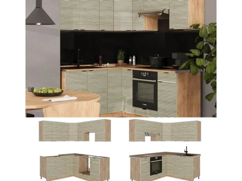 Online Vicco Fame-Line Eckküche Eiche Paneel/Goldkraft Eiche 160 x 190 cm AP Eiche ohne E-Geräte Winkelküchen