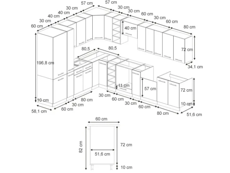 Outlet Vicco Fame-Line Eckküche Eiche Paneel/Anthrazit 347 x 257 cm AP Marmor ohne E-Geräte Winkelküchen