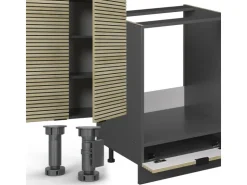 Outlet Vicco Fame-Line Eckküche Eiche Paneel/Anthrazit 347 x 257 cm AP Marmor ohne E-Geräte Winkelküchen