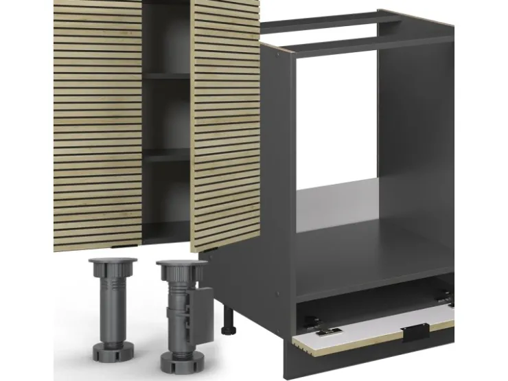 Outlet Vicco Fame-Line Eckküche Eiche Paneel/Anthrazit 347 x 257 cm AP Marmor ohne E-Geräte Winkelküchen