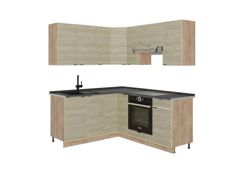 Online Vicco Fame-Line Eckküche Eiche Paneel/Goldkraft Eiche 160 x 190 cm AP Anthrazit ohne E-Geräte Winkelküchen