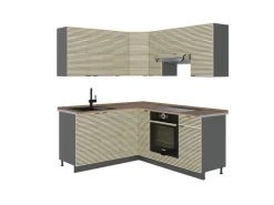 New Vicco Fame-Line Eckküche Eiche Paneel/Anthrazit 160 x 190 cm AP Eiche ohne E-Geräte Winkelküchen|Einbauküchen