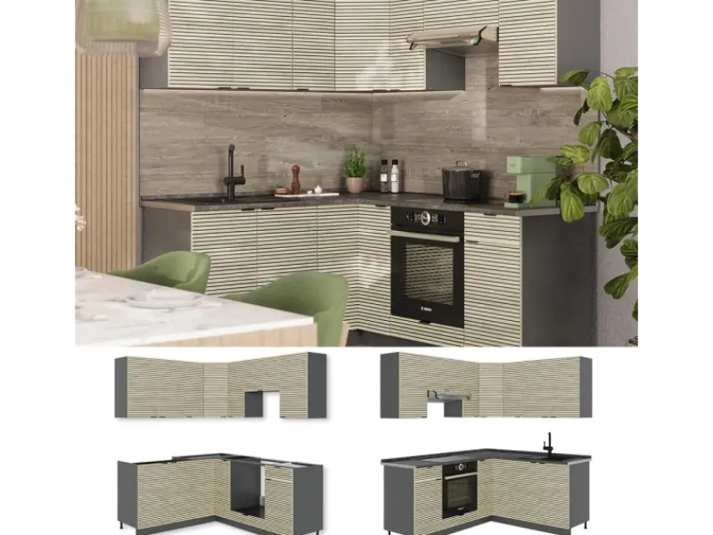 Online Vicco Fame-Line Eckküche Eiche Paneel/Anthrazit 160 x 190 cm AP Anthrazit ohne E-Geräte Winkelküchen|Herde