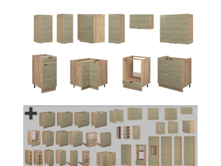 Outlet Vicco Fame-Line Eckküche Eiche Paneel/Goldkraft Eiche 160 x 60 cm ohne Arbeitsplatte ohne E-Geräte Berghütten Eiche