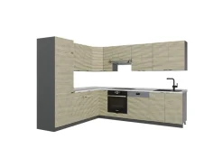 Outlet Vicco Fame-Line Eckküche Eiche Paneel/Anthrazit 227 x 58.1 cm ohne Arbeitsplatte ohne E-Geräte Brauhaus Eiche