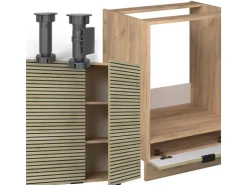 Winkelküchen<Vicco Fame-Line Eckküche Eiche Paneel/Goldkraft Eiche 227 x 60 cm ohne Arbeitsplatte ohne E-Geräte Berghütten Eiche
