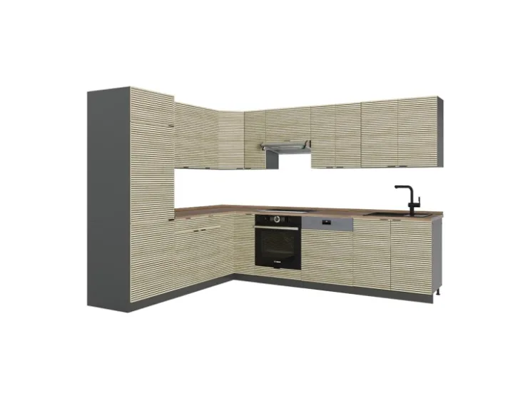 Clearance Vicco Fame-Line Eckküche Eiche Paneel/Anthrazit 227 x 287 cm AP Eiche ohne E-Geräte Brauhaus Eiche