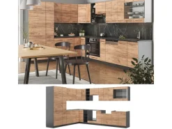 Winkelküchen<Vicco Fame-Line Eckküche Goldkraft Eiche/Anthrazit 347 x 257 cm AP Marmor ohne E-Geräte Anthrazit-Eiche