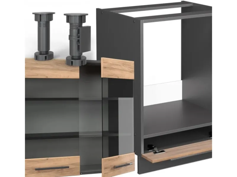 Discount Vicco Fame-Line Eckküche Goldkraft Eiche/Anthrazit 227 x 287 cm AP Anthrazit ohne E-Geräte Winkelküchen