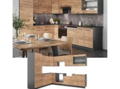 Best Vicco Fame-Line Eckküche Goldkraft Eiche/Anthrazit 227 x 60 cm ohne Arbeitsplatte ohne E-Geräte Anthrazit-Eiche