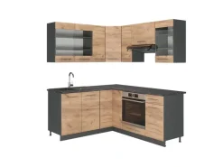 Winkelküchen<Vicco Fame-Line Eckküche Goldkraft Eiche/Anthrazit 160 x 60 cm ohne Arbeitsplatte ohne E-Geräte Anthrazit-Eiche