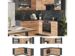 Winkelküchen<Vicco Fame-Line Eckküche Goldkraft Eiche/Anthrazit 160 x 60 cm ohne Arbeitsplatte ohne E-Geräte Anthrazit-Eiche