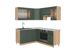 Sale Vicco Fame-Line Eckküche -Gold Landhaus/Goldkraft Eiche 160 x 190 cm AP Marmor ohne E-Geräte Grün