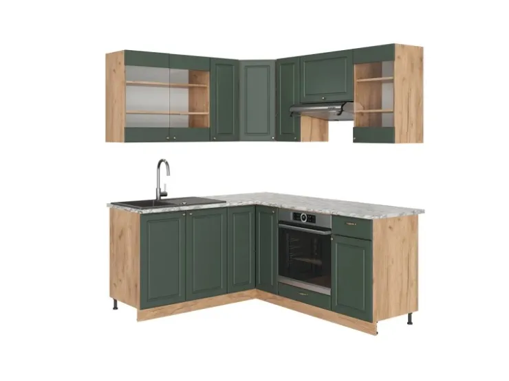 Sale Vicco Fame-Line Eckküche -Gold Landhaus/Goldkraft Eiche 160 x 190 cm AP Marmor ohne E-Geräte Grün