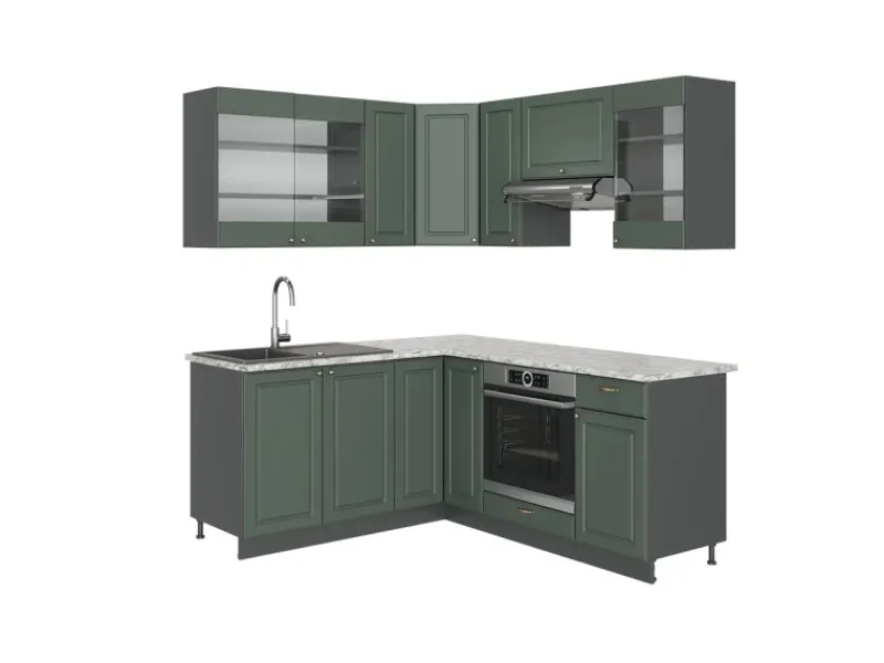 Outlet Vicco Fame-Line Eckküche -Gold Landhaus/Anthrazit 160 x 190 cm AP Marmor ohne E-Geräte Winkelküchen|Einbauküchen