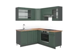 Winkelküchen|Küchenschränke<Vicco Fame-Line Eckküche -Gold Landhaus/Anthrazit 160 x 190 cm AP Eiche ohne E-Geräte Grün