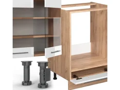 Winkelküchen<Vicco Fame-Line Eckküche Weiß Hochglanz/Goldkraft Eiche 347 x 257 cm ohne Arbeitsplatte ohne E-Geräte Hochglanz Weiß