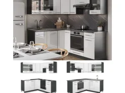 Winkelküchen<Vicco Fame-Line Eckküche /Anthrazit 160 x 190 cm AP Eiche ohne E-Geräte Weiß Hochglanz