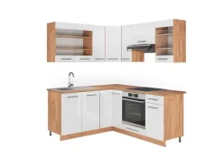 Best Vicco Fame-Line Eckküche Weiß Hochglanz/Goldkraft Eiche 160 x 190 cm AP Eiche ohne E-Geräte Hochglanz Weiß