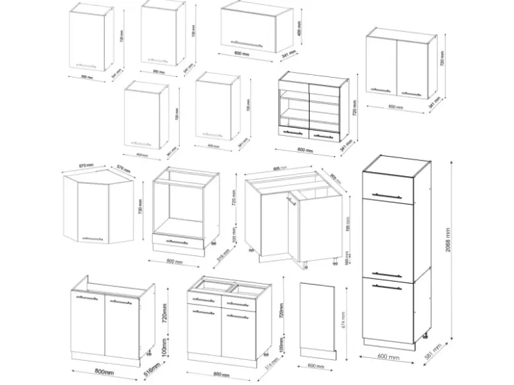 Winkelküchen<Vicco Fame-Line Eckküche Weiß Landhaus/Anthrazit 227 x 60 cm ohne Arbeitsplatte ohne E-Geräte Weiß Strukturiert