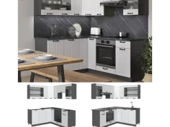Outlet Vicco Fame-Line Eckküche Weiß Landhaus/Anthrazit 160 x 190 cm AP Eiche ohne E-Geräte Winkelküchen|Küchenschränke