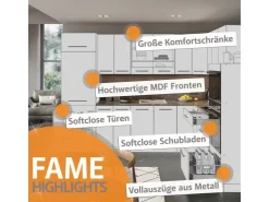 Winkelküchen<Vicco Fame-Line Eckküche Weiß Landhaus/Anthrazit 160 x 60 cm ohne Arbeitsplatte ohne E-Geräte Weiß Strukturiert