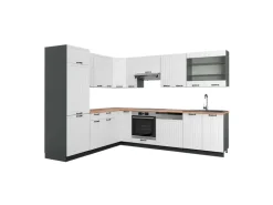 Hot Vicco Fame-Line Eckküche Weiß Landhaus/Anthrazit 227 x 287 cm AP Eiche ohne E-Geräte Weiß Strukturiert