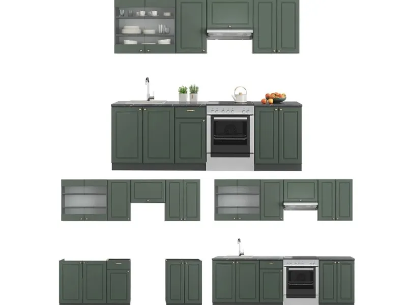 Sale Vicco Fame-Line Küchenschränke -Gold Landhaus/Anthrazit 240 cm AP Anthrazit ohne E-Geräte Einbauküchen