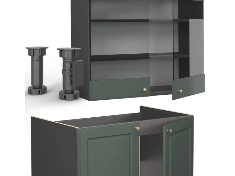 Sale Vicco Fame-Line Küchenschränke -Gold Landhaus/Anthrazit 240 cm AP Anthrazit ohne E-Geräte Einbauküchen
