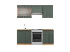 Einbauküchen<Vicco Fame-Line Küchenschränke -Gold Landhaus/Goldkraft Eiche 200 cm AP Eiche ohne E-Geräte Grün