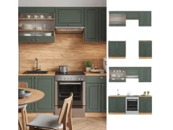 Einbauküchen<Vicco Fame-Line Küchenschränke -Gold Landhaus/Goldkraft Eiche 200 cm AP Eiche ohne E-Geräte Grün