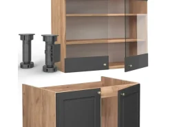 Einbauküchen<Vicco Fame-Line Küchenschränke Anthrazit Landhaus/Goldkraft Eiche 240 cm AP Marmor ohne E-Geräte Anthrazit Struktur