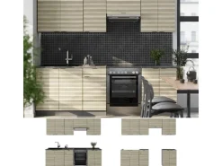 Einbauküchen<Vicco Fame-Line Küchenschränke Eiche Paneel/Anthrazit 240 cm AP Marmor ohne E-Geräte Brauhaus Eiche