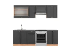 Clearance Vicco Fame-Line Küchenschränke Anthrazit Landhaus/Goldkraft Eiche 240 cm AP Anthrazit ohne E-Geräte Einbauküchen