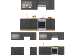 Clearance Vicco Fame-Line Küchenschränke Anthrazit Landhaus/Goldkraft Eiche 240 cm AP Anthrazit ohne E-Geräte Einbauküchen