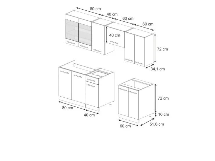 Einbauküchen<Vicco Fame-Line Küchenschränke -Gold Landhaus/Weiß 240 cm ohne Arbeitsplatte ohne E-Geräte Grün