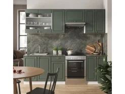 Einbauküchen<Vicco Fame-Line Küchenschränke -Gold Landhaus/Weiß 240 cm ohne Arbeitsplatte ohne E-Geräte Grün