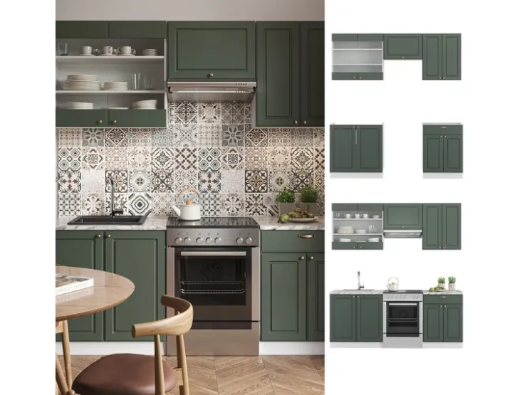 Discount Vicco Fame-Line Küchenschränke -Gold Landhaus/Anthrazit 240 cm AP Marmor ohne E-Geräte Einbauküchen