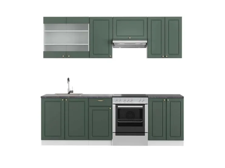 Einbauküchen<Vicco Fame-Line Küchenschränke -Gold Landhaus/Weiß 240 cm AP Anthrazit ohne E-Geräte Grün