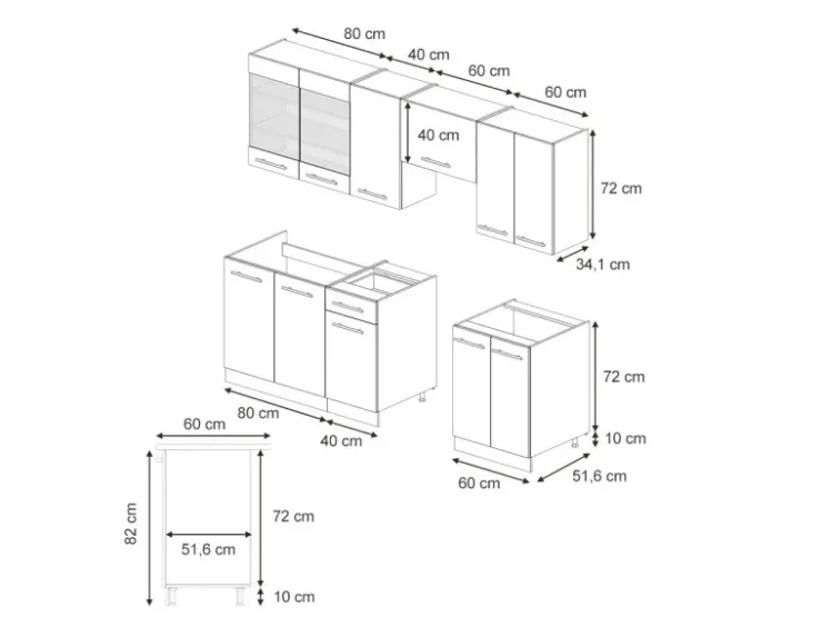 Einbauküchen<Vicco Fame-Line Küchenschränke -Gold Landhaus/Weiß 240 cm AP Anthrazit ohne E-Geräte Grün