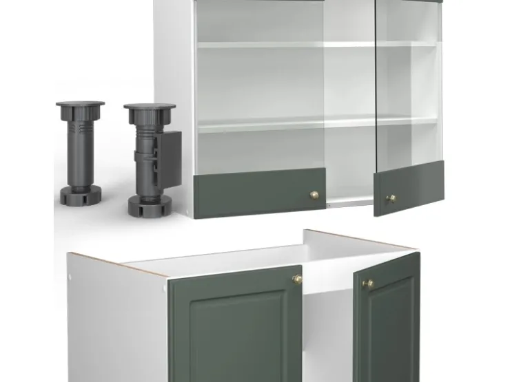 Einbauküchen<Vicco Fame-Line Küchenschränke -Gold Landhaus/Weiß 240 cm AP Anthrazit ohne E-Geräte Grün