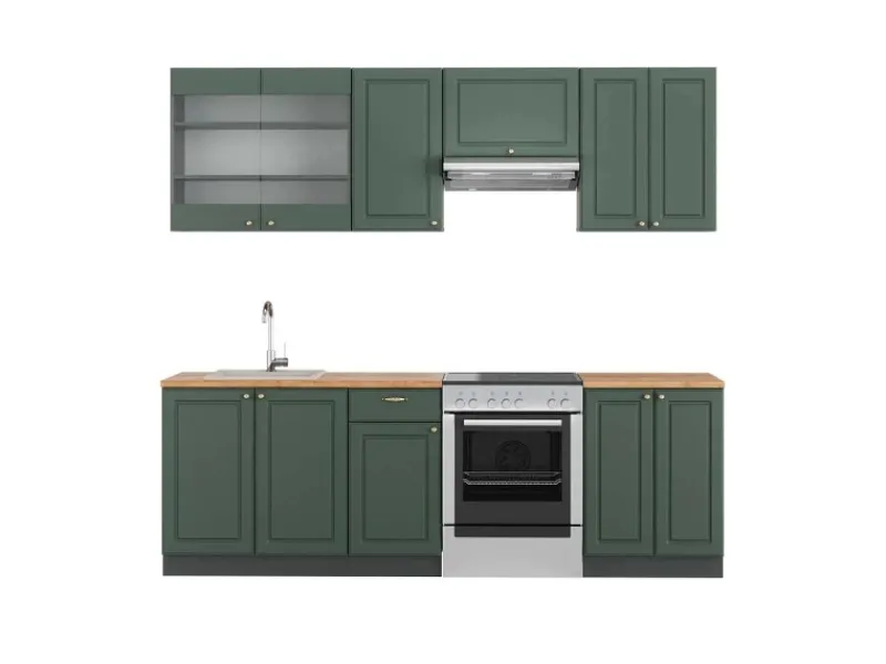 Clearance Vicco Fame-Line Küchenschränke -Gold Landhaus/Anthrazit 240 cm AP Eiche ohne E-Geräte Einbauküchen