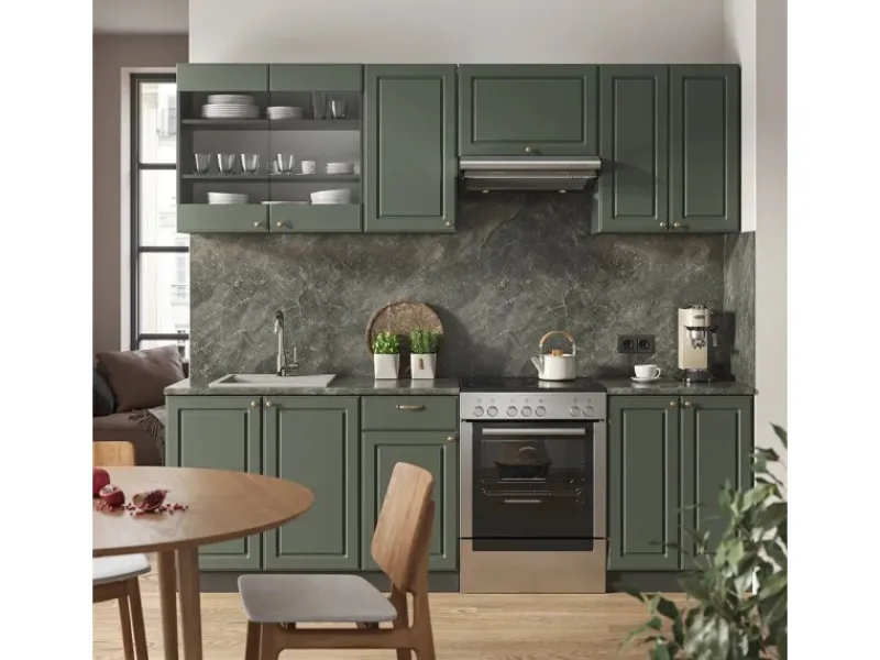 Clearance Vicco Fame-Line Küchenschränke -Gold Landhaus/Anthrazit 240 cm AP Eiche ohne E-Geräte Einbauküchen
