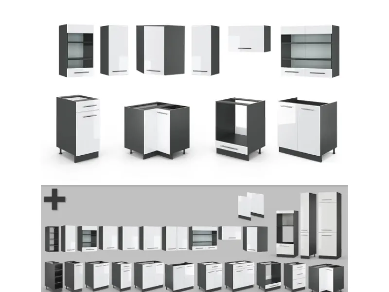 Clearance Vicco Fame-Line Küchenschränke /Anthrazit 160 x 60 cm ohne Arbeitsplatte ohne E-Geräte Winkelküchen
