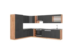 Outlet Vicco Fame-Line Küchenschränke Anthrazit Landhaus/Goldkraft Eiche 347 x 257 cm AP Marmor ohne E-Geräte Anthrazit Struktur