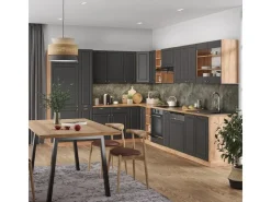 Outlet Vicco Fame-Line Küchenschränke Anthrazit Landhaus/Goldkraft Eiche 347 x 257 cm AP Marmor ohne E-Geräte Anthrazit Struktur